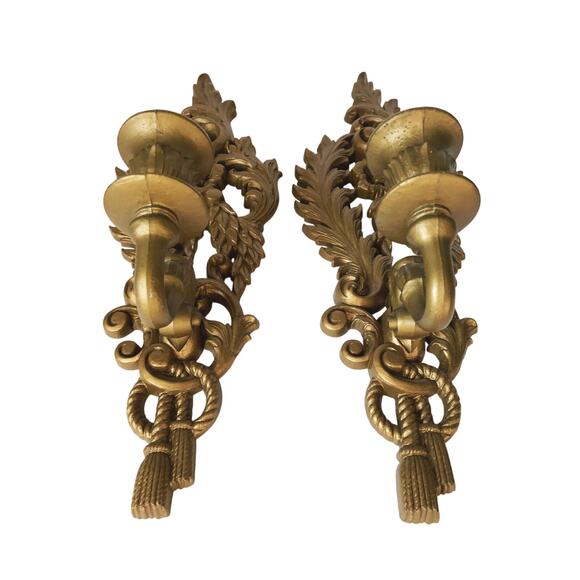 Vintage Burwood Hollywood Regency Mid Century Gold Wall Sconce Candle Holders - Picture 4 of 6